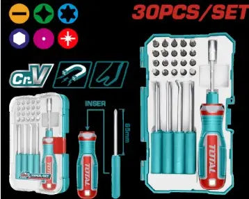 JUEGO DE DESTORNILLADORES PUNTAS INTERCAMBIABLES X 30 PZS SUPER TOTAL (TACSD30306)