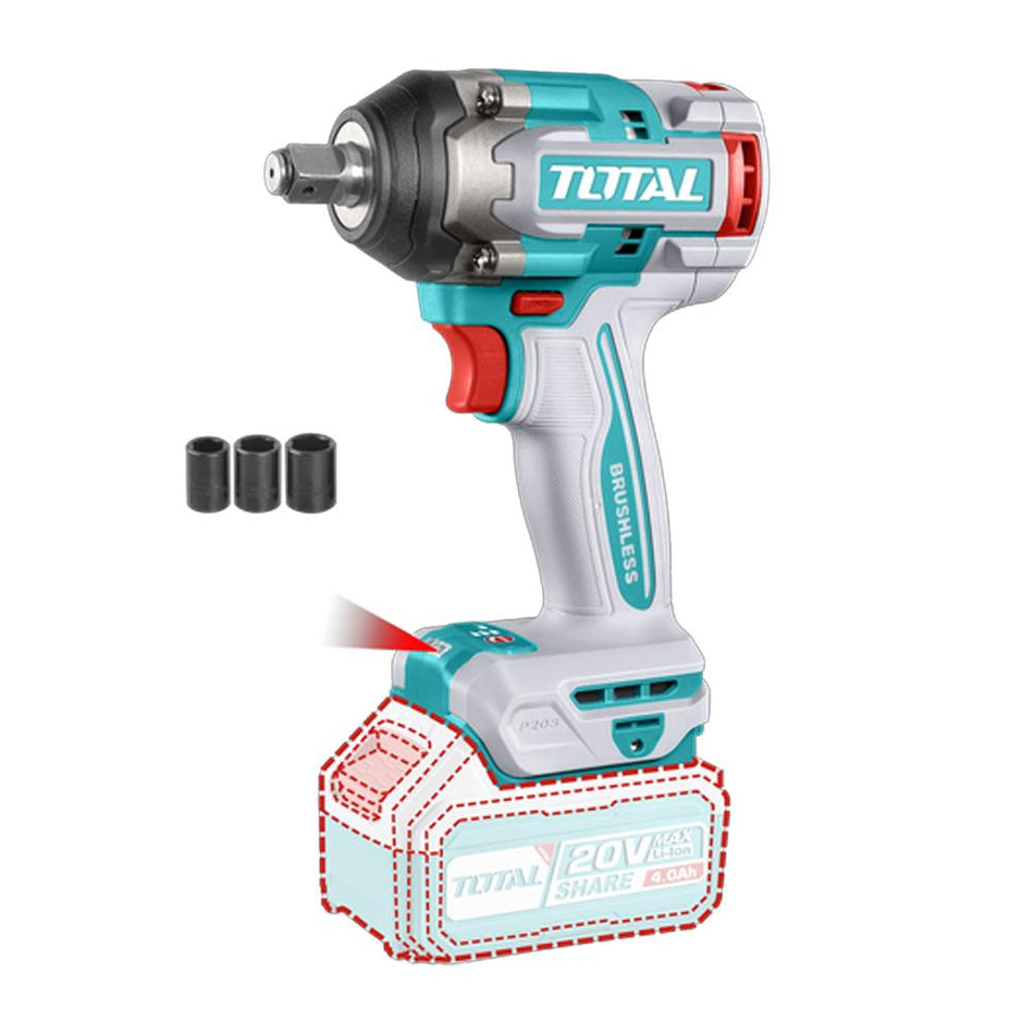 PISTOLA IMPACTO INALAMBRICO 1/2 20V 500 N.M BATERIA Y CARGADOR SE VENDEN POR SEPARADO SUPER TOTAL (TIWLI20501)