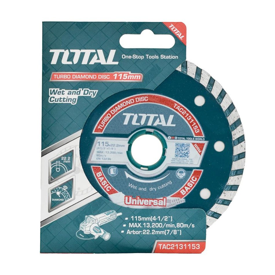 DISCO DE CORTE DIAMANTADO TURBO 4 1/2 115MM TOTAL (TAC2131153)