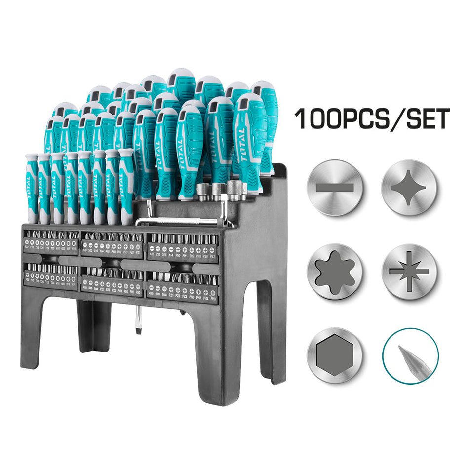 DESTORNILLADOR CROMO VANADIUM JUEGO X 100 PZS TOTAL (THT2506100)