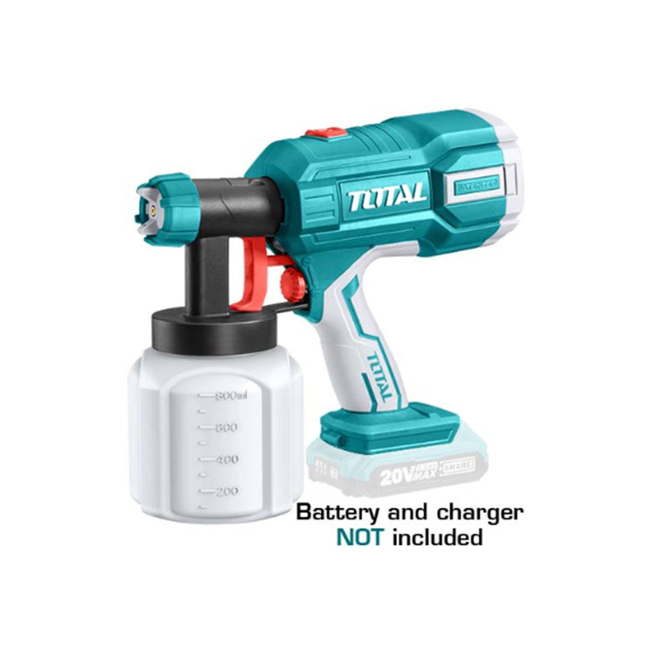 PISTOLA PINTAR INALAMBRICA 800ML 20V BATERIA Y CARGADOR NO INCLUIDO TOTAL (TSGLI2001)