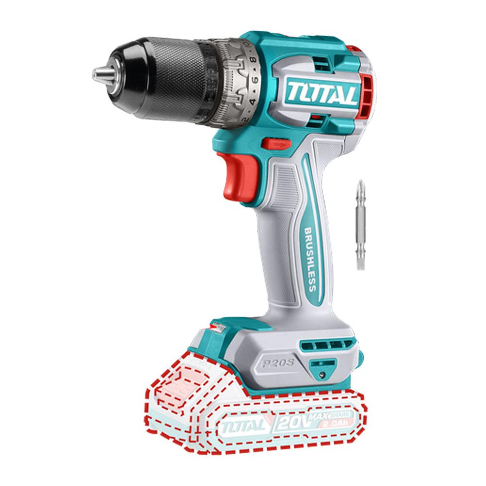TALADRO INALAMBRICO 1/2 20V 66 N.M INCLUYE 2 PUNTA TALADRO BATERIA Y CARGADOR SE VENDE POR SEPARADO INDUSTRIAL SUPER TOTAL (TDLI206681)