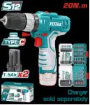 TALADRO INALAMBRICO 3/8 12V 20 N.M INCLUYE 2 BATERIA DE 2.0 AH + PUNTA TALADRO Y BROCA INDUSTRIAL SUPER TOTAL (UTOSLI241197)