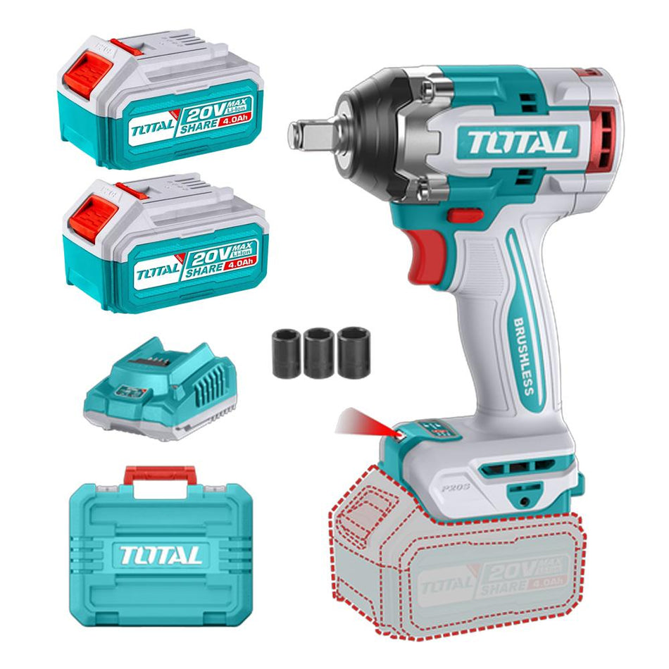 PISTOLA IMPACTO INALAMBRICO 1/2 20V 500 N.M INCLUYE 2 BATERIAS 1 CARGADOR SUPER TOTAL (UTIWLI2050)