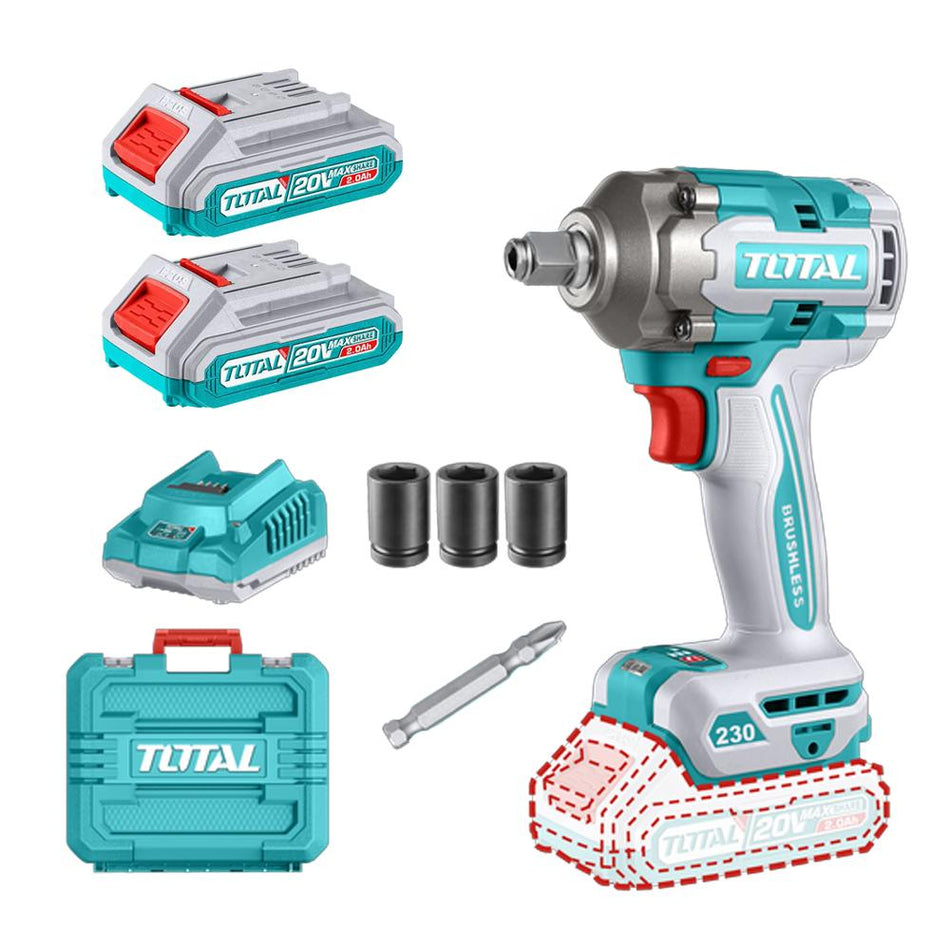 PISTOLA IMPACTO 20V INCLUYE 2 BATERIAS 1 CARGADOR COPAS DE 17,19,21 Y PUNTA DESTORNILLADOR INDUSTRIAL SUPER TOTAL(UTIWLI20236A)