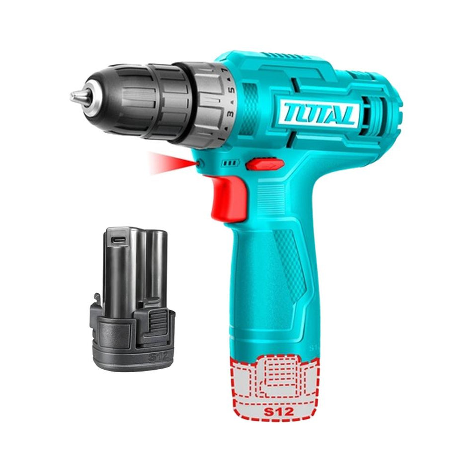 TALADRO INALAMBRICO 10MM 12V TOTAL INCLUYE BATERIA DE 1.5AH (TDLI12428)