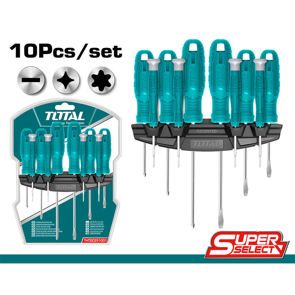 DESTORNILLADOR CROMO VANADIUM JUEGO X 10 PZS SUPER SELECT TOTAL (THTDC251001)
