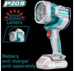 LINTERNA DE TRABAJO INALAMBRICA 2000 LUMENES 20V BATERIA Y CARGADOR NO INCLUIDO INDUSTRIAL SUPER TOTAL (TWLI2088)