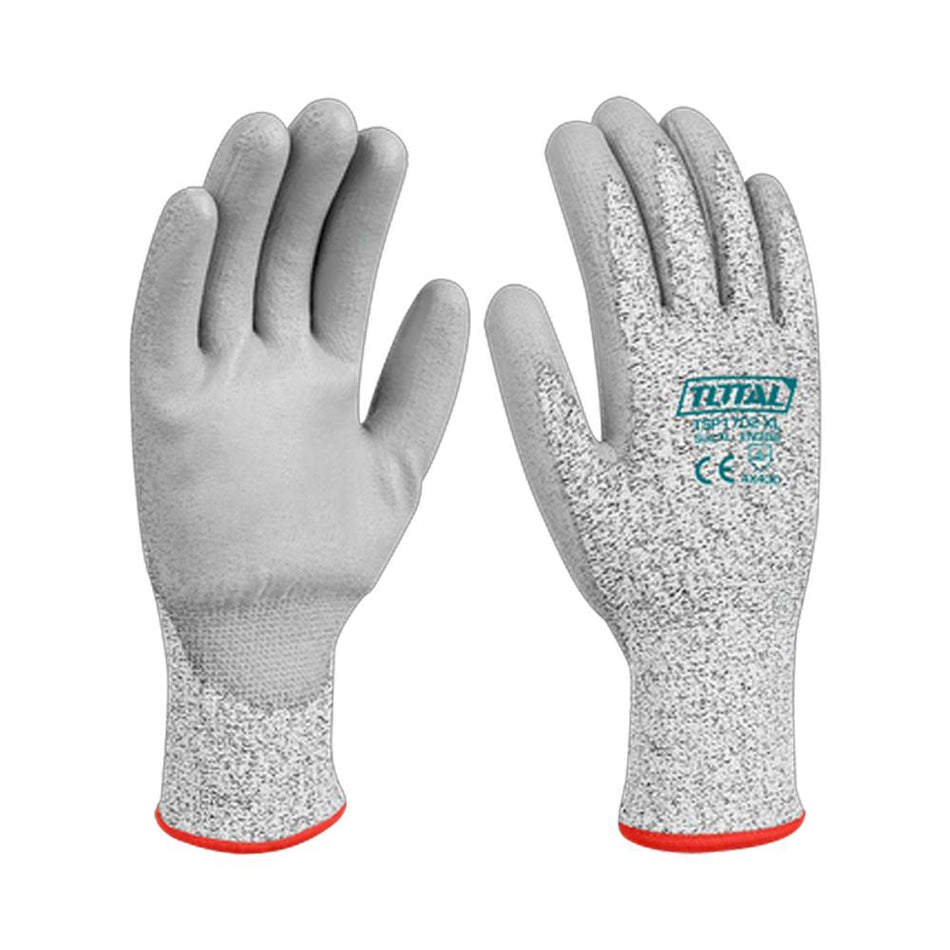 GUANTE POLYESTER XL ANTICORTE CON RECUBRIMIENTO DE PU INDUSTRIAL SUPER TOTAL (TSP1702-XL)