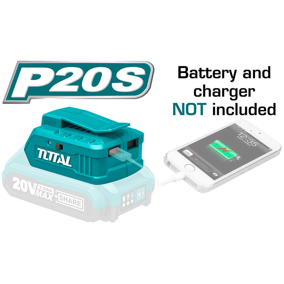 CARGADOR USB 20V PARA CELULARES Y OTROS EQUIPOS BATERIA Y CARGADOR NO INCLUIDO TOTAL (TUCLI2001)