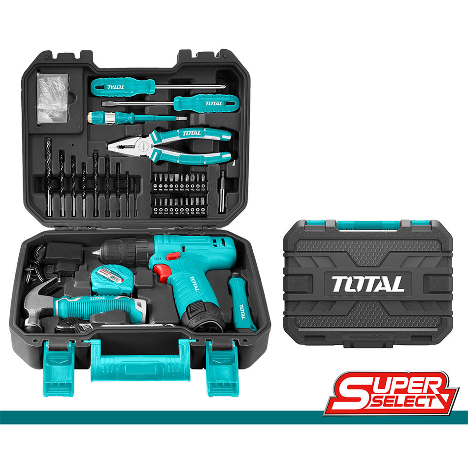 TALADRO INALAMBRICO 3/8 12V CON ESTUCHE PLASTICO INCLUYE 81PZS SUPER SELECT TOTAL (UTHKTHP10812)