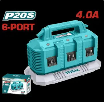 CARGADOR INTELIGENTE DE 6 PUERTOS PARA BATERIAS 20V INDUSTRIAL SUPER TOTAL (UTFCLI2064)