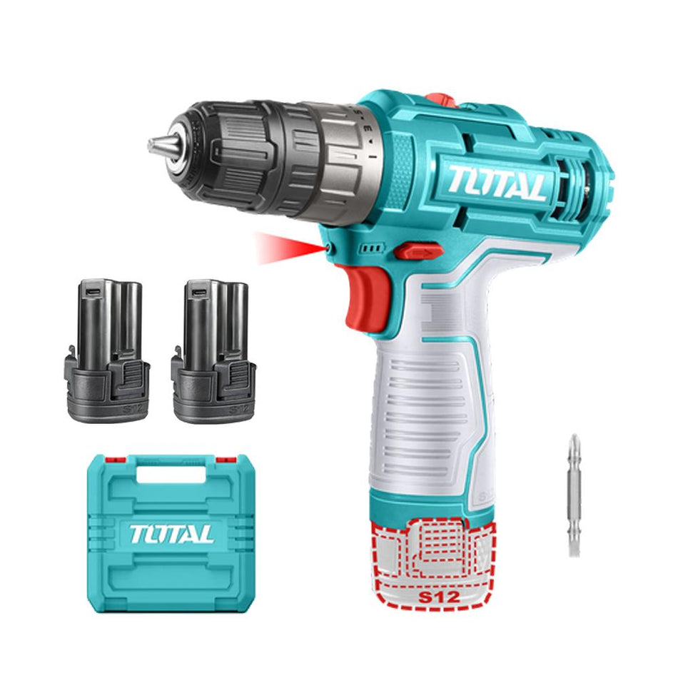 TALADRO INALAMBRICO 3/8 12V INCLUYE DOS BATERIA ION DE LITIO CARGADOR NO INCLUIDO TOTAL (TDLI12202)