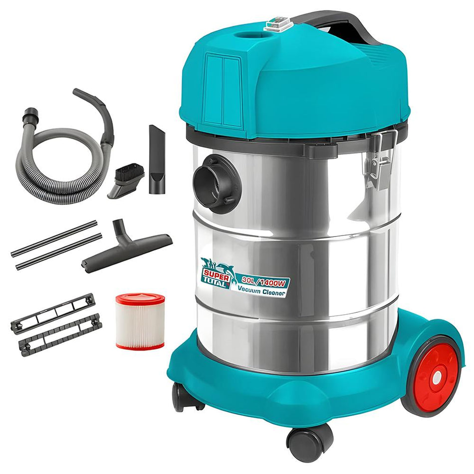 ASPIRADORA Y SOPLADORA PARA HUMEDO Y SECO 30L 1400W INCLUYE ACCESORIOS INDUSTRIAL SUPER TOTAL (UTVC14301)