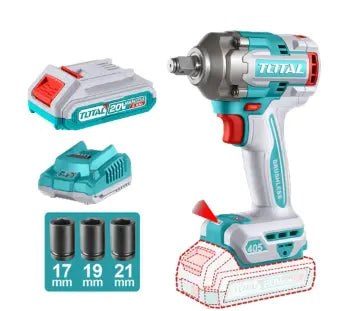 PISTOLA DE IMPACTO INALAMBRICA 405 NM 1/2″ 1 BATERÍA 2 AH + CARGADOR + 3 COPAS TOTAL (UTIWLI20455)