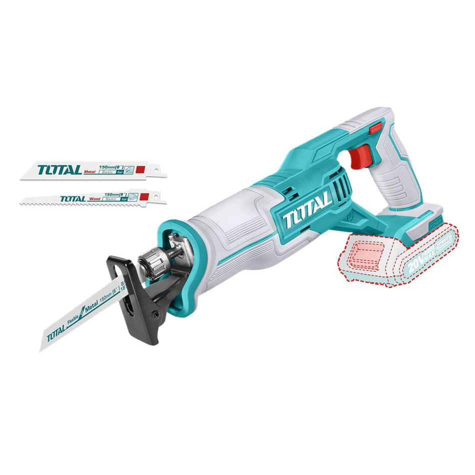 SIERRA SABLE INALAMBRICA 20V (CAPACIDAD DE CORTE METAL:8MM-MADERA 115MM) INCLUYE DOS SEGUETAS, BATERIA Y CARGADOR NO INCLUIDO TOTAL (TRSLI1152)