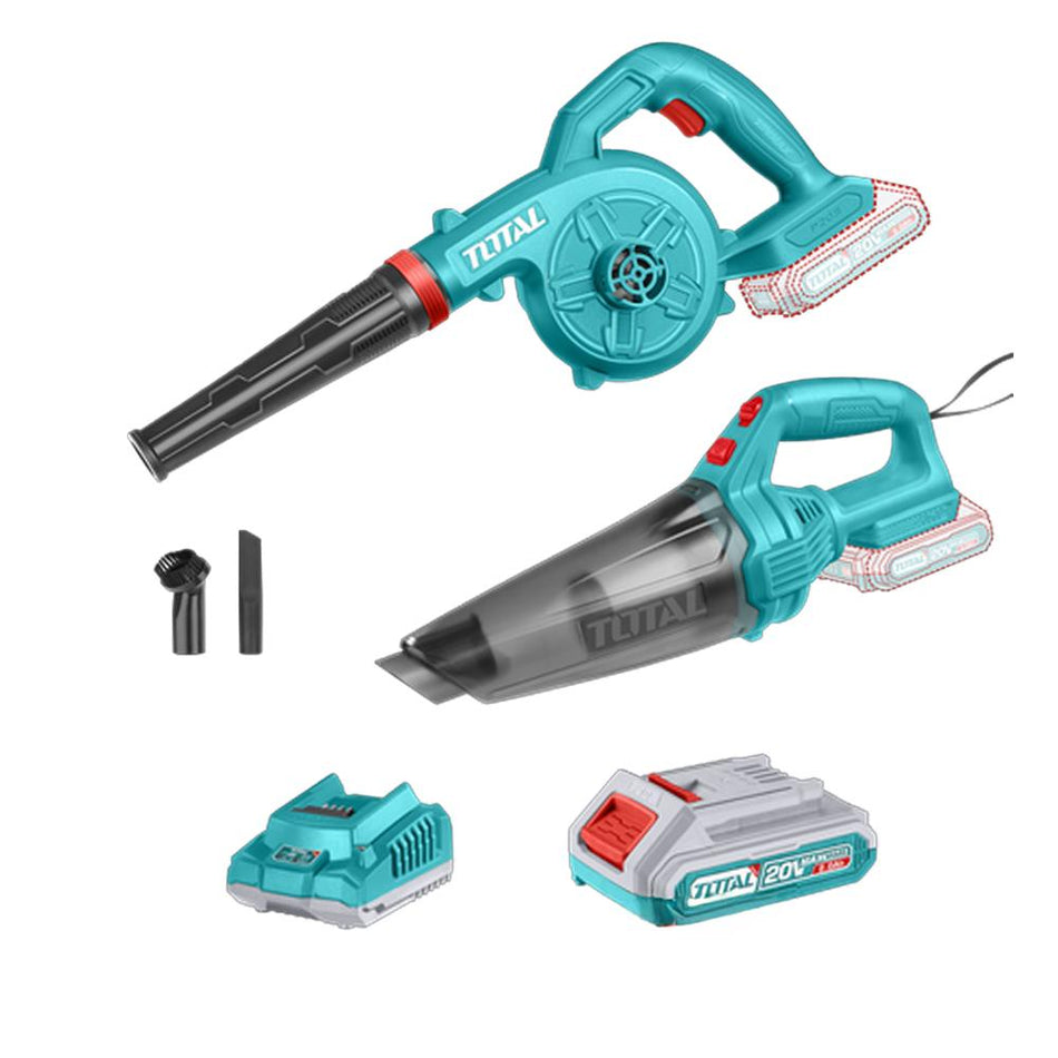 COMBO INALAMBRICO 20V SOPLADORA INALAMBRICA + ASPIRADORA DE MANO 0,5L INCLUYE 1 BATERIA 2.0AH SUPER TOTAL (UTOSLI240998)