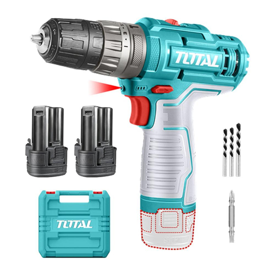 TALADRO INALAMBRICO 3/8 12V INCLUYE 2 BATERIAS 1.5 AH SUPER TOTAL (TIDLI12202)
