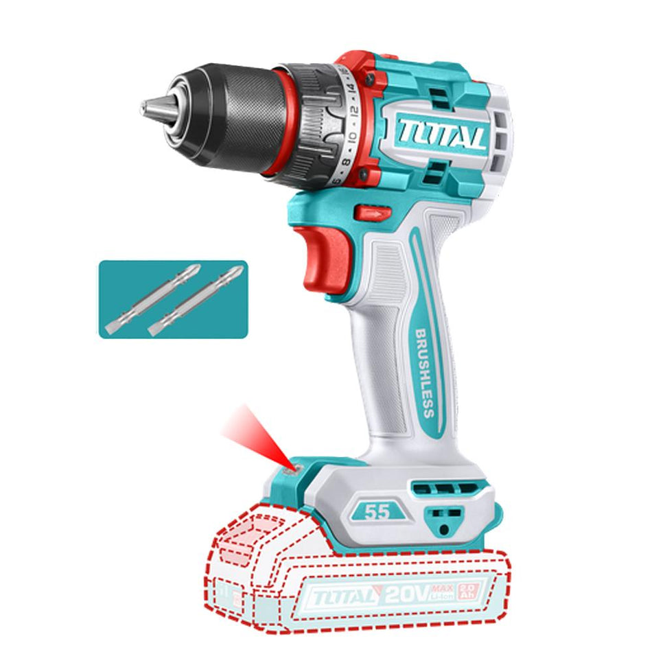 TALADRO INALAMBRICO 1/2" 20V 55 N.M CARGADOR Y BATERIA NO INCLUIDO SUPER TOTAL (TDLI205581