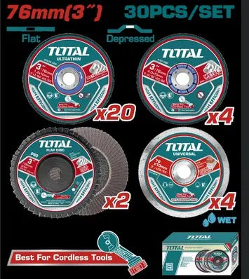 JUEGO DE DISCOS DE CORTE Y PULIR 3 " X 30 PZS SUPER TOTAL (TAC97630)