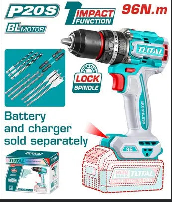 TALADRO INALAMBRICO 1/2 20V 96 N.M INCLUYE 11 PUNTA ACCESPRIOS BATERIA Y CARGADOR SE VENDE POR SEPARADO INDUSTRIAL SUPER TOTAL (TIDLI209681)