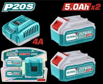 KIT DE 2 BATERIAS 5.0AH + CARGADOR DE 20V INDUSTRIAL TOTAL (UTFBCPK2513)