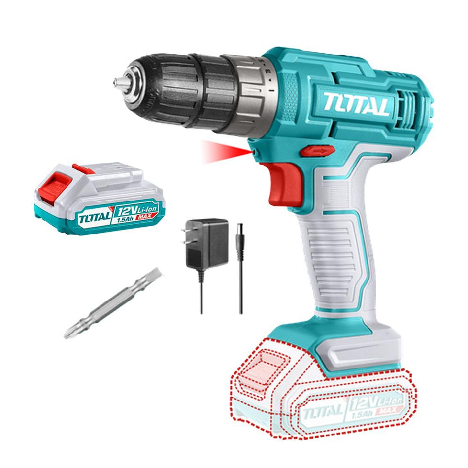 TALADRO INALAMBRICO 1/32-3/8 12V 20 N.M INCLUYE 1 BATERIA DE 1.5AH SUPER TOTAL (UTDLI1218)