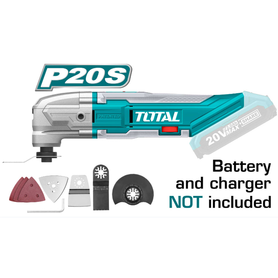 MULTIHERRAMIENTA INALAMBRICA OSCILANTE 20V + ACCESORIOS BATERIA Y CARGADOR NO INCLUIDO TOTAL (TMLI2001)